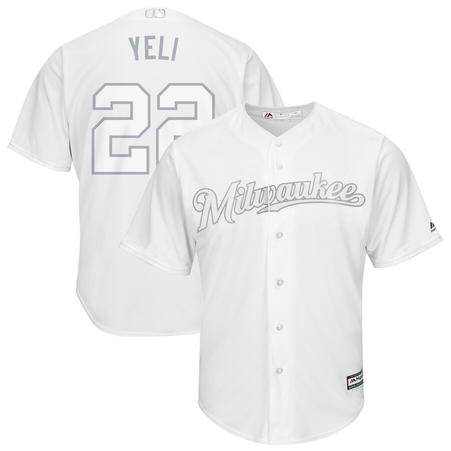 Men Milwaukee Brewers #22 Yeli white MLB Jerseys->milwaukee brewers->MLB Jersey